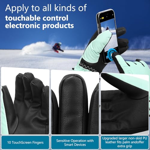 Snow Gloves,Ski Gloves 3M Thinsulate Winter Warm and Waterproof Cold Weather Gloves-for Parent Boys Girls3