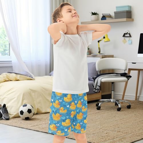 Boys Athletic Shorts with Pockets Yellow Duck Drawn Running Basketball Shorts for Youth Elastic Waist Size 7-83