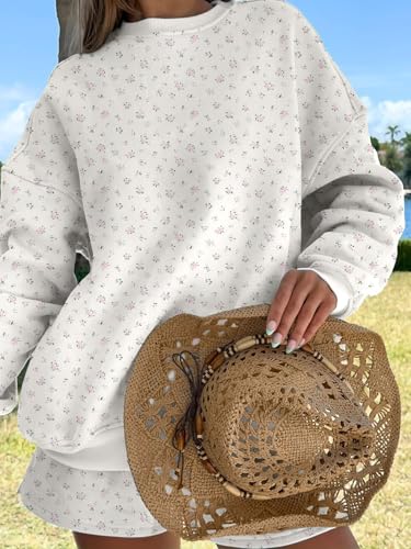 Women Y2K Oversized Sweatshirt Ditsy Floral Crew Neck Pullover Fleece Warm Sweater 2025 Fall Winter Outfits4