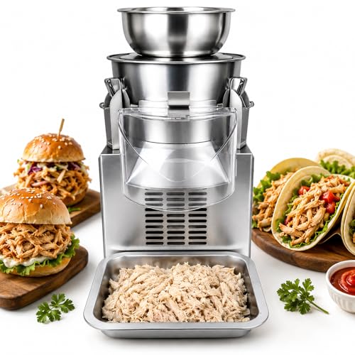 XCSCUK Trituradora eléctrica de carne, equipo de trituración de alimentos comercial de 550 W, 50 kg/h, grosor ajustable, para pollo cocido, cerdo, carne de res