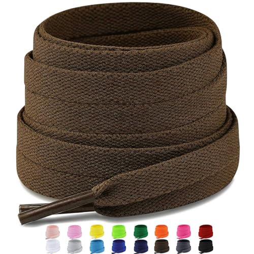 Puzeam 2 Paia Lacci Scarpe Piatti Colorati (16 Colori), Lacci per Scarpe Larghi da 8mm per Sneakers, Ginnastica, Sportive, Resistenti Stringhe - Marrone 120