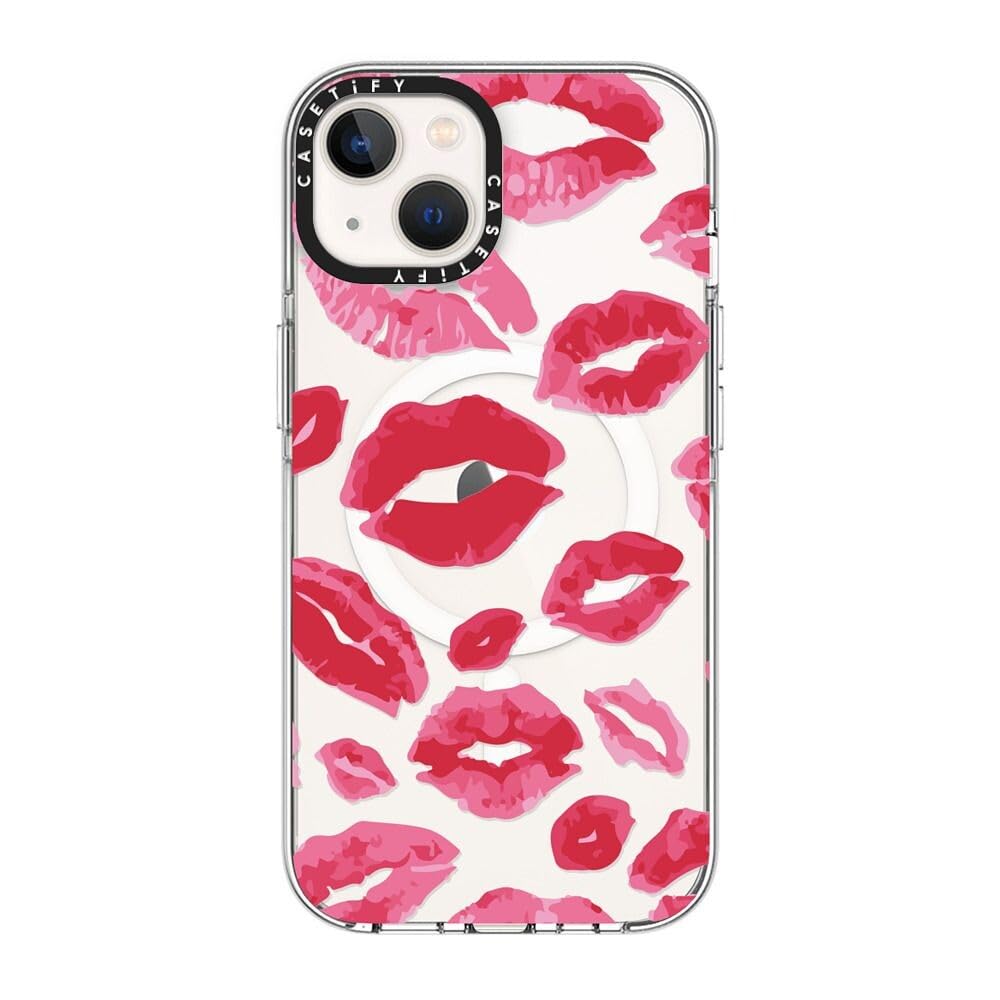 CASETiFY Funda transparente para iPhone 13 [no amarillea/protección contra caídas de 6.5 pies/compatible con Magsafe] - Besos de pintalabios - Transparente