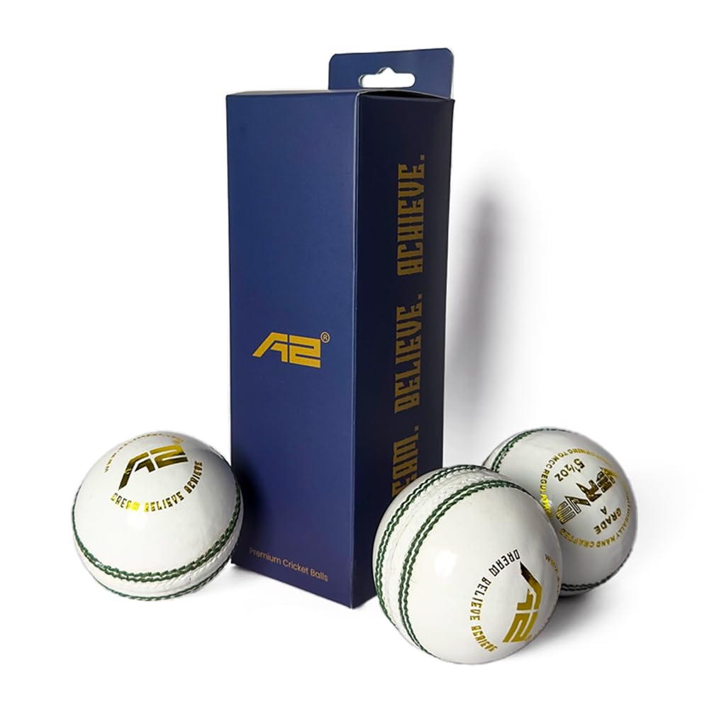 A2 CRICKET DREAM. BELIEVE. ACHIEVE Cricket Pure Leather Ball - White (4 Piecewaterproofed, Standard Size Pack Of 3 Balls For 50 Over Matches) (B0CK4NG6Y9) Amazon Price History, Amazon Price Tracker