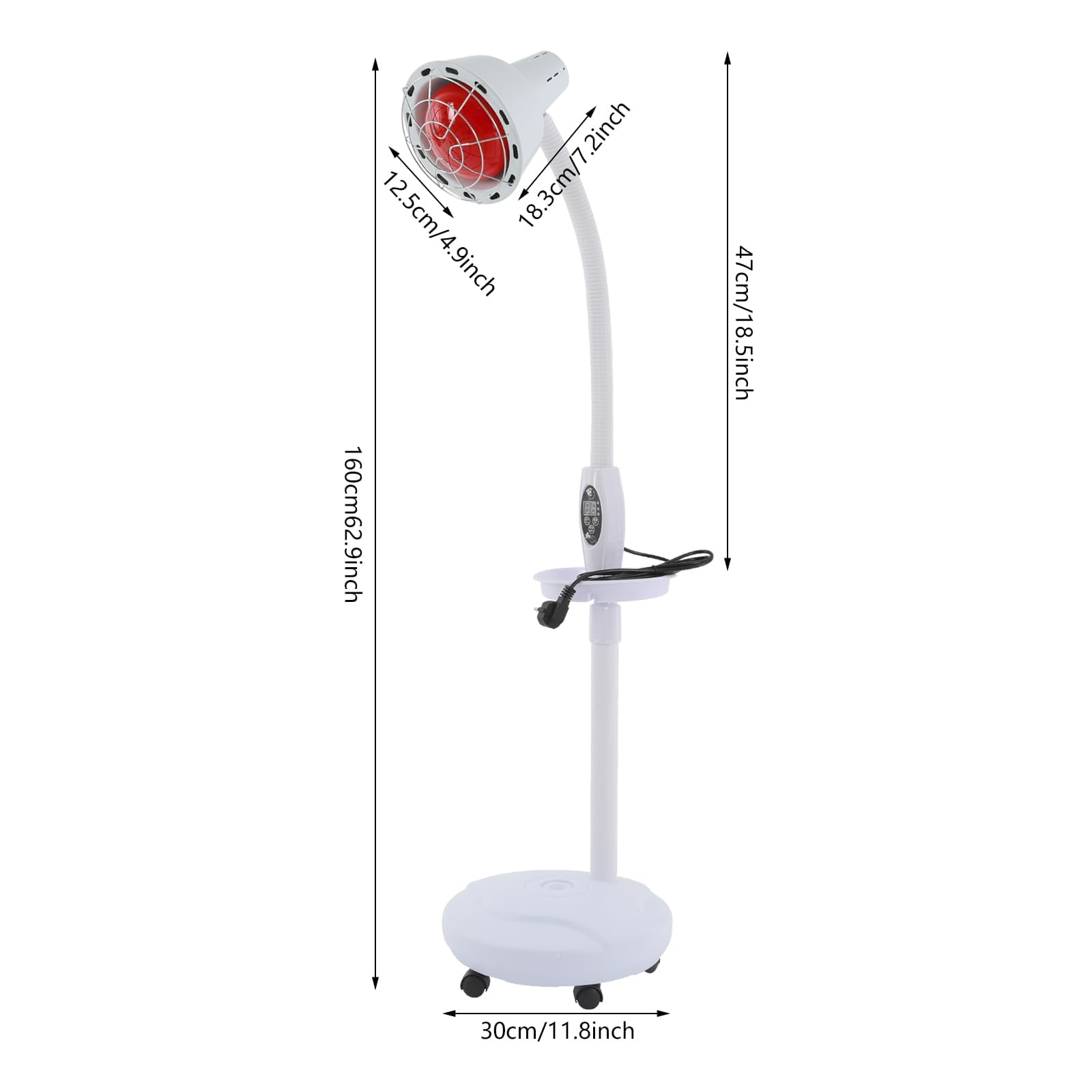 Lampada infrarossi riscaldante 275W con piedistallo regolabile e orientabile 360°, luce rossa terapia per rilassamento muscolare, circolazione e benessere della pelle, rosso