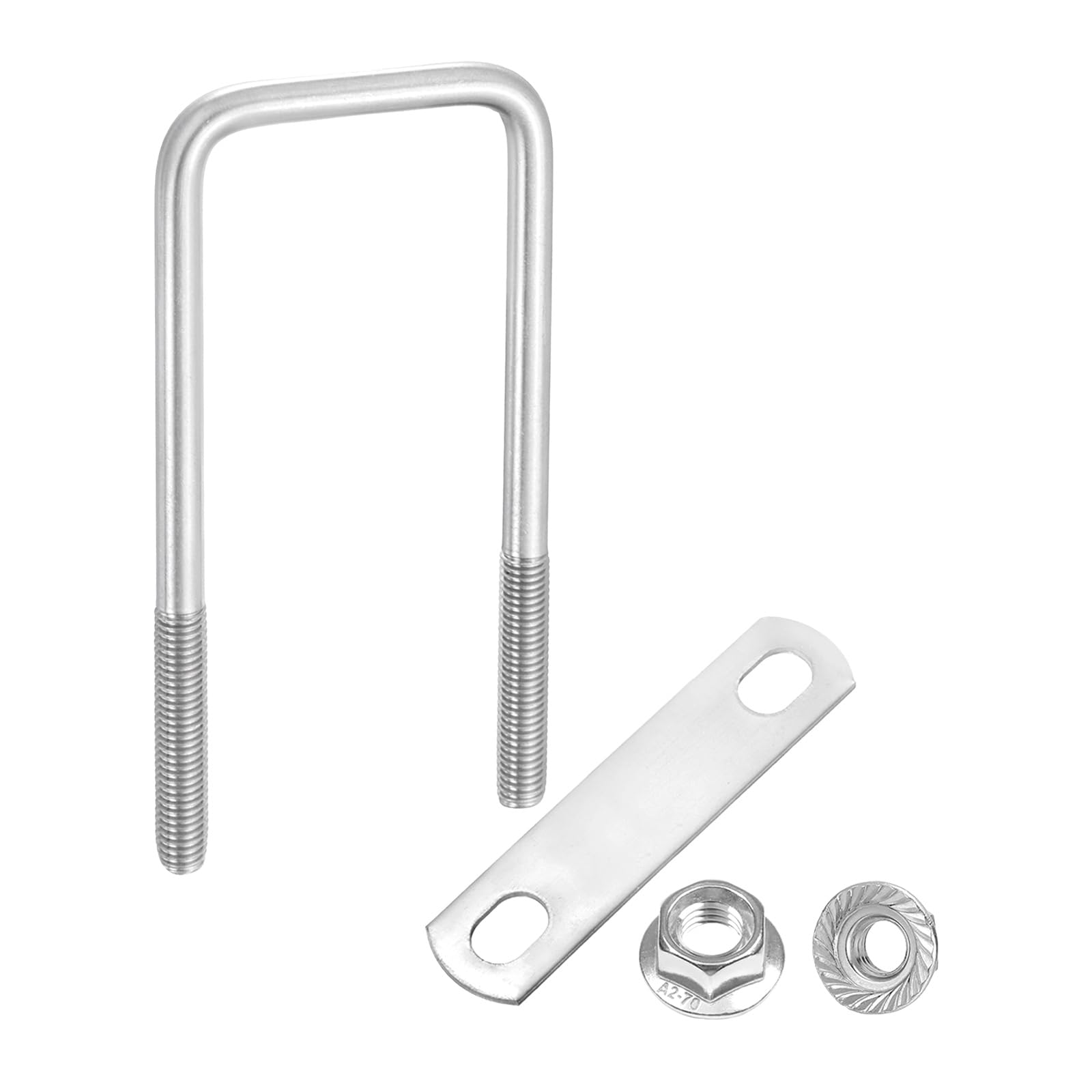 sourcing map M10 2-3/8 Inch Inner Wide Square U Bolts, 5-7/8 Inch Length 304 Stainless Steel U-Bolts with Flange Hexagon Nuts, Frame Plates for Trailer, Automotive, (60mm W x 150mm L)
