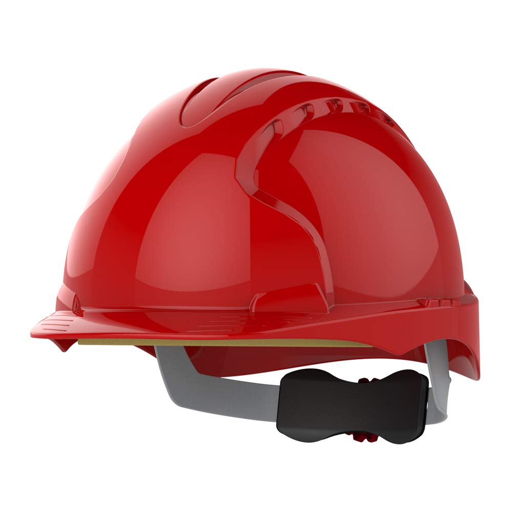 JSP EVO3 Safety Helmet Hard Hat - Non-Vented - Red - Wheel Ratchet Adjustment - Comfortable Adjustable Fabric Harness - Lightweight - For Construction, Electrical & Industrial - EN397, EN50365