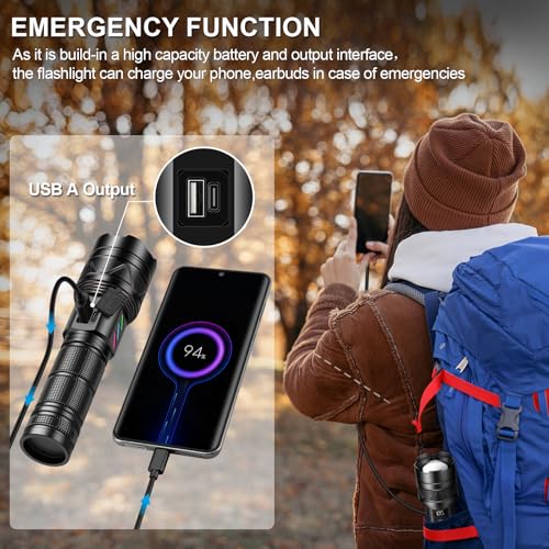 Image of Rechargeable Flashlights 1000000 High Lumens, Long Range 5000ft, Super Bright LED Flashlight USB C, High Powerd Multi-functional Heavy Duty Strong Flash Light High Beam, For Emergency Security Camping