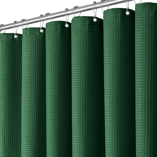BTTN Rideau de douche gaufré vert 180x180 cm, anti-moisissure, tissu imperméable lourd, rideau de douche textile avec 12 crochets, ourlet lesté moderne,...