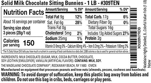 Madelaine Highly Detailed, Bite-sized, Solid Premium Milk Chocolate Easter Sitting Bunnies Wrapped In Colorful Italian Foils (1 LB)