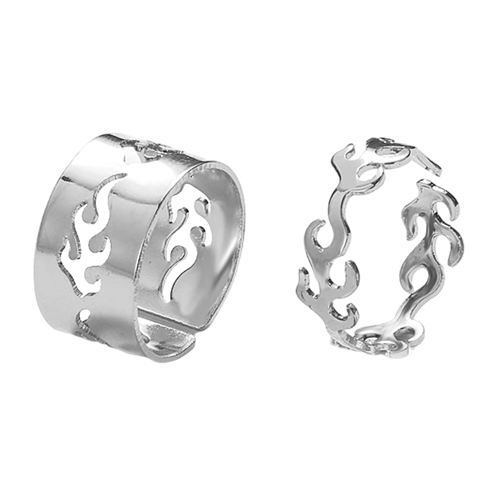 oshhni 2Pcs Adjustable Open Ring Korean Flame Accessories Set for Teens Jewelry Gift Girl Cosplay - Silver