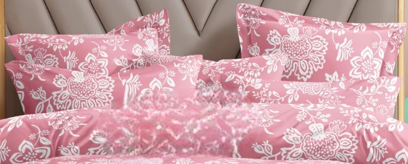 Image of Cotton Bedding Set King Size| 300 TC Double Bed Duvet Cover with Zipper (90x100 in), Double Bed Fitted Bedsheet (72x78+10 in Depth), 2 Pillow Covers (18x28 in) |Warm|DBC 042|Pink Paisley