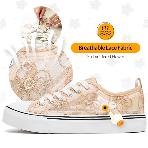 ZGR Summer Tennis Shoes for Women,Womens Casual Breathable Mesh Lace Canvas Shoes,White Sneakers with Embroidery Flower2