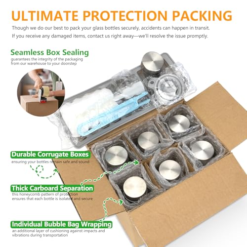 Zukro Glass Juice Bottles with Lids for Juicing 18 oz, Reusable Clear Glass Water Bottles with Stainless Steel Airtight Cap for Refrigerator, 100% Leak Proof Drinking Jar, BPA Free, Set of 6 - Image 6