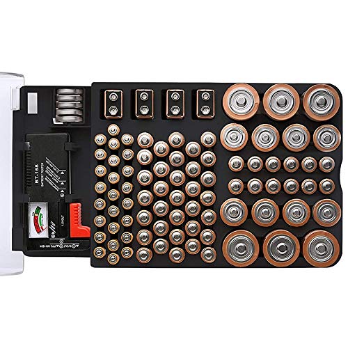 Jkjhbhged The Battery Storage Case,Organizer with Hinged Clear Cover, with Battery Tester, Holds 93 Batteries Various Sizes, Black