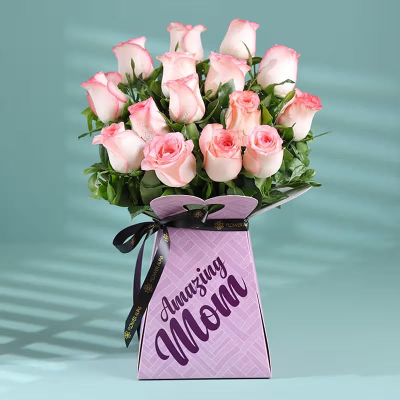FlowerAura Premium Fresh Live Flower Bouquet of 15 Pink Roses In Box For Birthday Gift & Mother's Day Gift For Mom | Maa | Mother-In-Law | Grandmother | Mummy | Aai (Same Day Delivery)-image-9