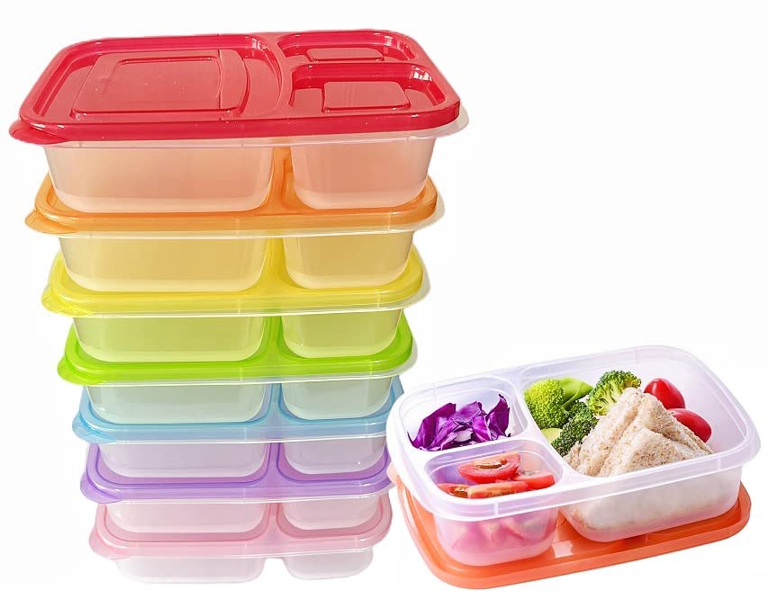 WEEK NINE Bento Lunch Boxes - Reusable 3-Compartment Food Containers for School, Work, and Travel, Set of 7