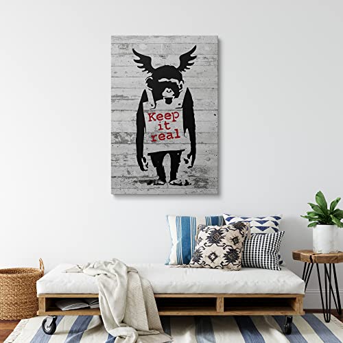 Banksy Monkey Framed Canvas Wall Art - Keep It Real Inspirational Quotes Room Decor - Motivational Graffiti Street Art For Teens Bedroom Living Room Dorm Picture Prints Home Decoration Ready To Hang (16X24 Inch) #TOP4