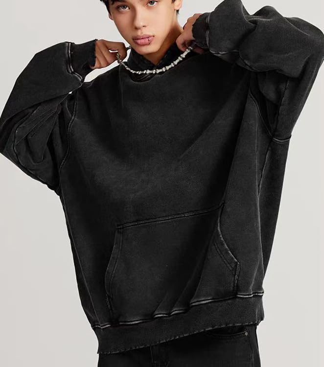 Men's Solid Y2K Hoodies Oversize Acid Wash Vintage Hoodie Baggy Casual Pullover Streetwear Sweatshirt3