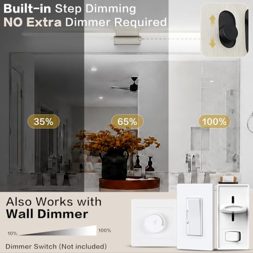 Image of SOLFART Bathroom Vanity Light 48-Inch: Brushed Nickel 5CCT Dimmable Bathroom Light Fixtures, Solid Frosted Acrylic, Built-in Dimmer, CRI88 Soft Light, ETL IP44