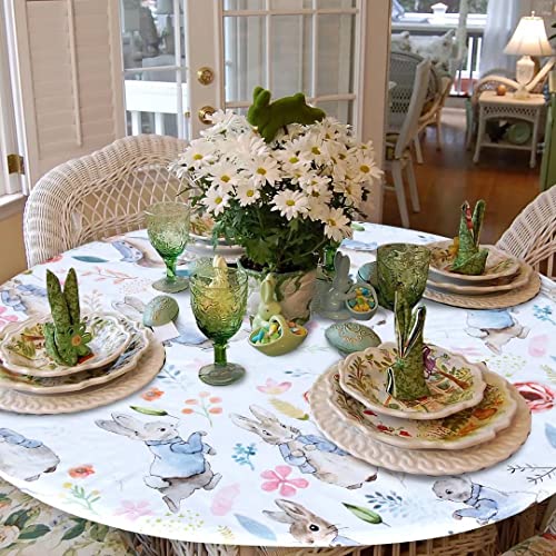 Fitable-Easter-Fitted-Table-Cover-Waterproof-Rabbit-Flower-Elastic-Edged-Tablecloth-Vinyl-Wipeable-Table-Cloth-for-Dining-Table-Dinner-Party-Family-Gathering-Fit-for-45-56-Round-Tables Fitable Easter Fitted Table Cover Waterproof Rabbit Flower Elastic Edged Tablecloth Vinyl Wipeable Table Cloth for Dining Table Dinner Party Family Gathering Fit for 45 56 Round Tables