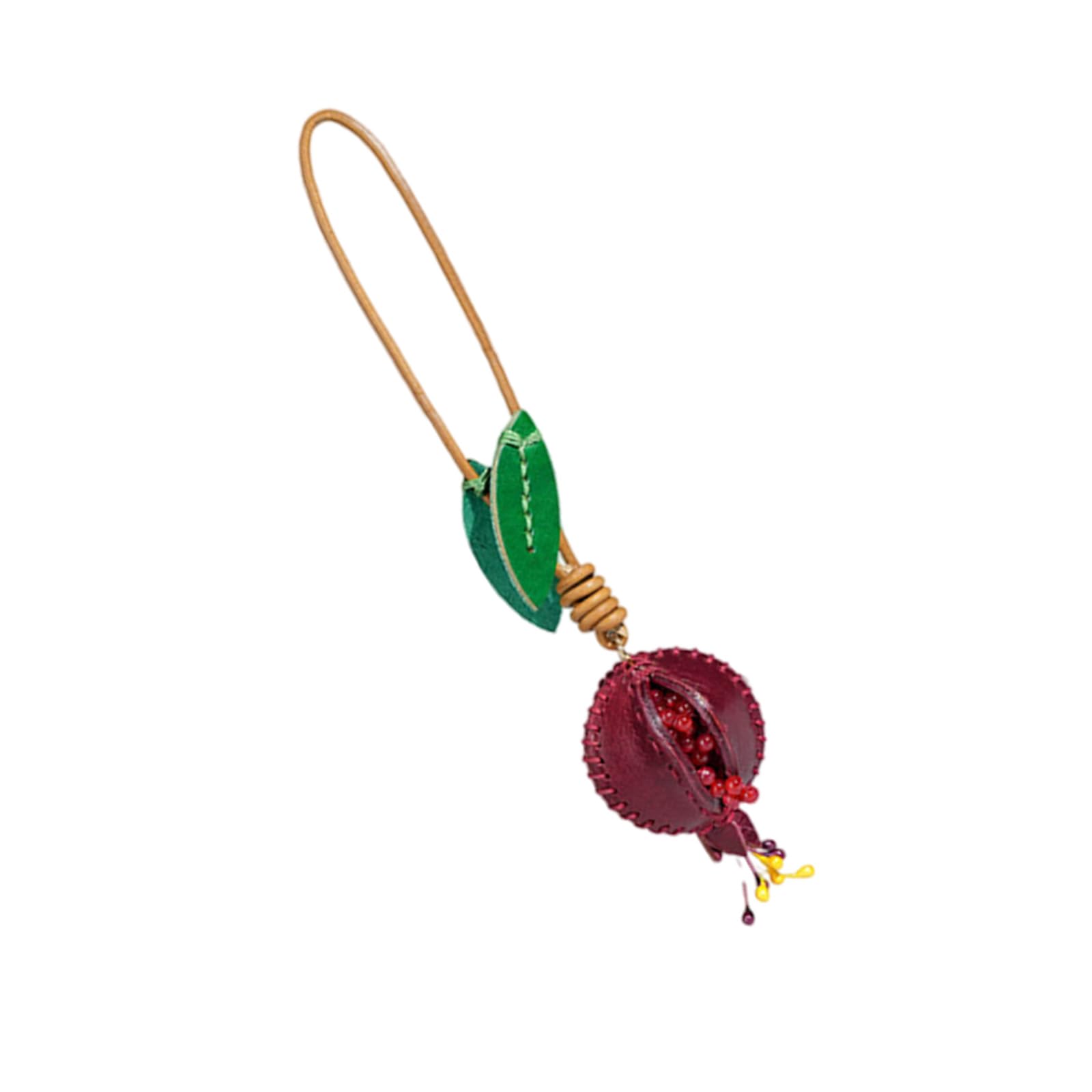 Yanwuwa Women's Crimson Red Leather Pomegranate Holder Accessory Unique Pomegranate Shaped Leather Keyring For Students And Adults Pendant