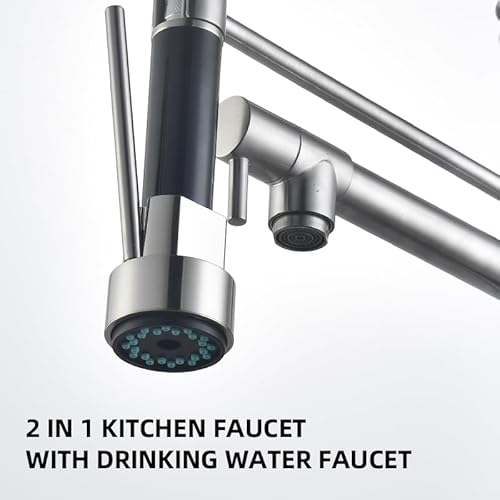 WAWJN Spülbeckenarmatur Stainless Steel Küchenarmatur mit Zug-Sprühkopf & Doppeldüse Federelastisch für Wohnmobil Bauernhof & Camping: Spritz- & Strahlöse für Küchenspüle(Gebürstet)