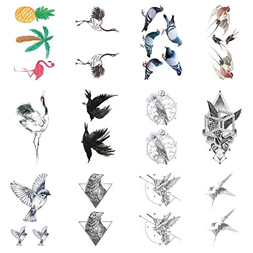 SanerLian Swallow Birds Temporary Tattoo Sticker Waterproof Adult Men Women Teens Boy Girl Hand Arm 10.5X6cm Set of 12 (Design1)