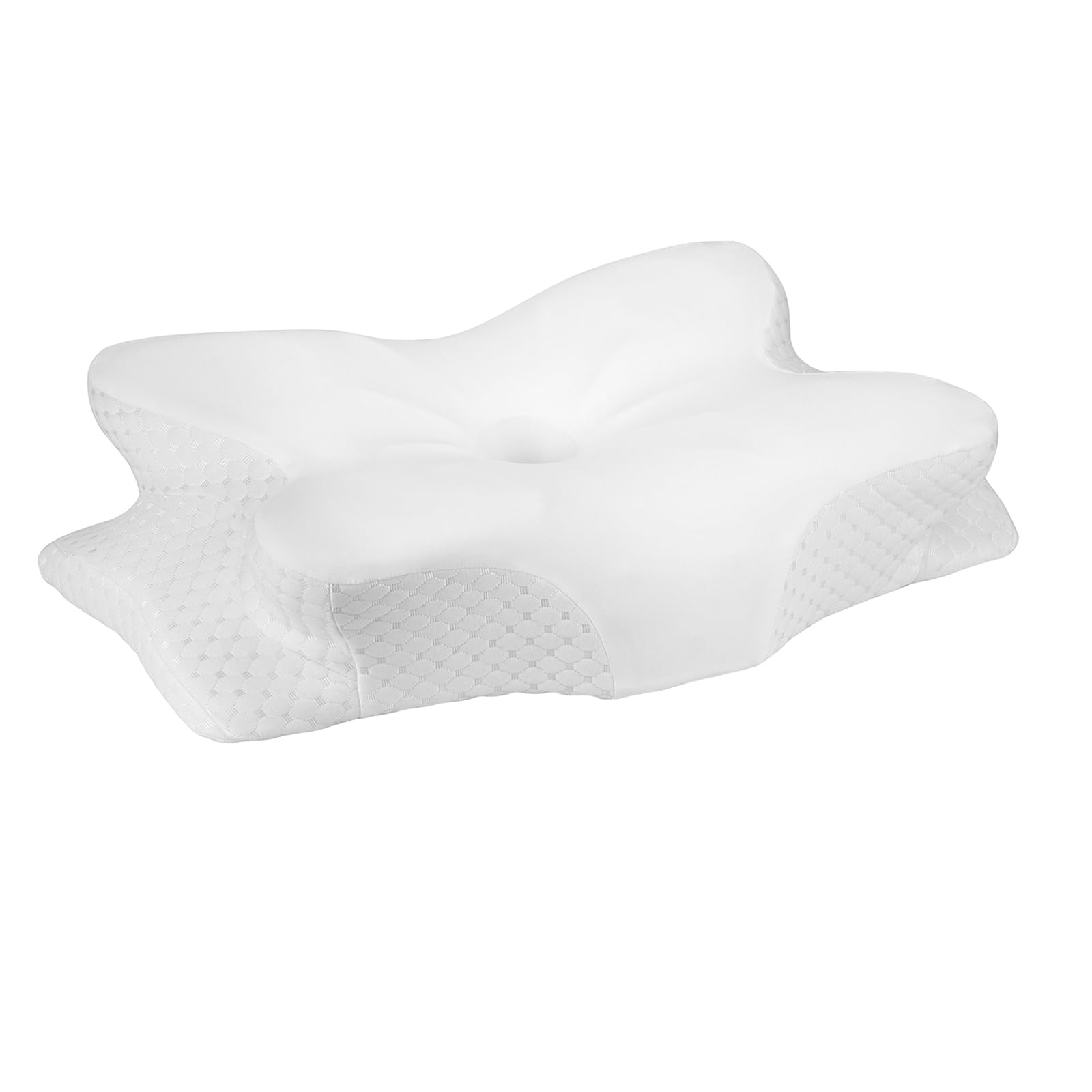 Cervical Neck Pillow for Pain Relief, Neck Support Pillows for Sleeping with Cooling Pillowcase, Contour Memory Foam Pillows, Ergonomic Orthopedic Pillow for Side Sleeper(Round White, White)
