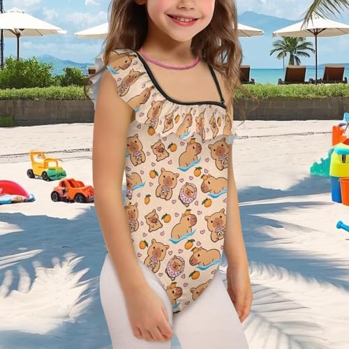 Image of Girls One Piece Swimsuits Size 3-14 Trendy Ruffle Bathing Suit Casual Hawaiian Summer Beach Swimwear
