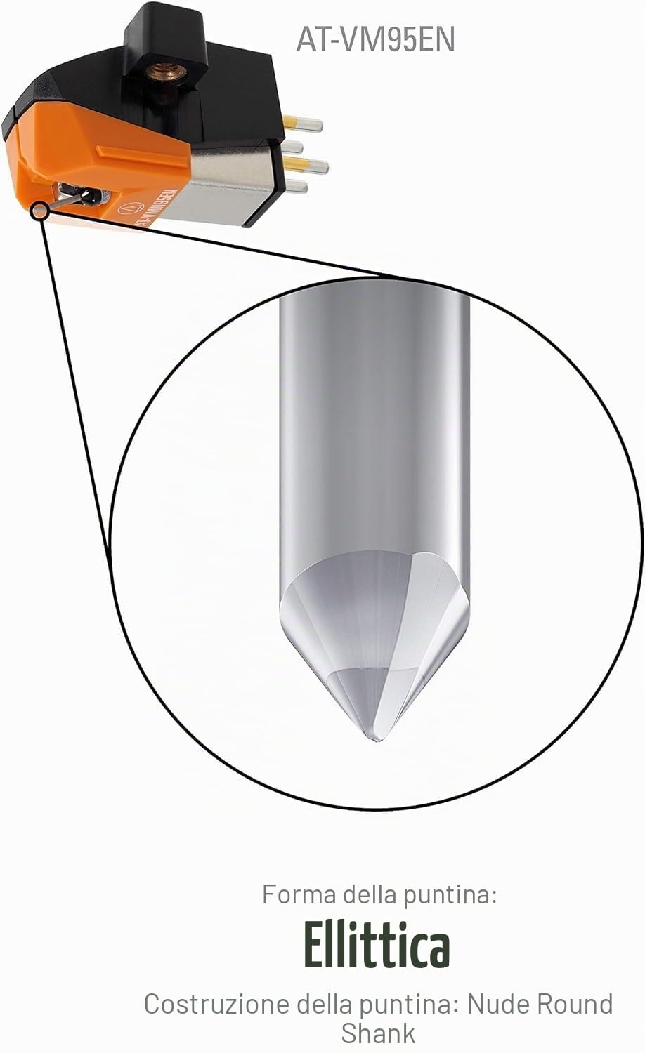 Audio Technica AT-VM95EN Dual Moving Magnet Cartridge with Elliptical Nude Stylus (Black/Orange)