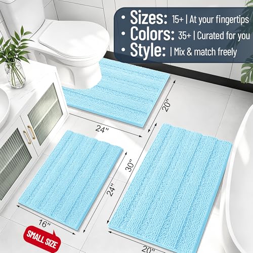 Image of Smiry Thick Chenille Bathroom Rugs 36x24, Extra Soft Absorbent Striped Bath Mat, Machine Washable, Rubber Backing, Bath Rugs for Bathroom, Tub & Shower, Home Decor Accessories, Sky Blue