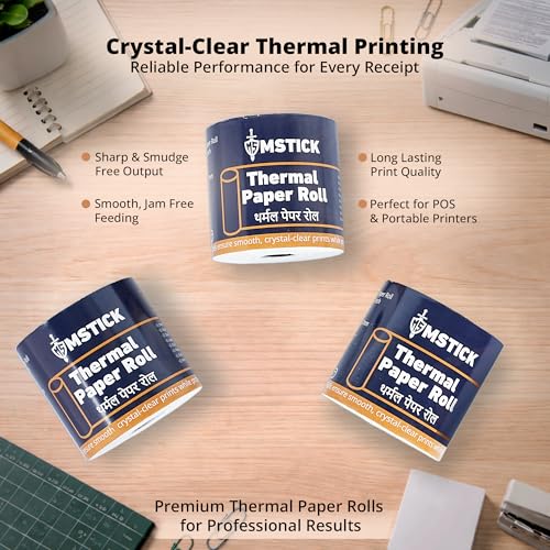 Image of MSTICK Premium Thermal Receipt Paper Rolls - 58mm (2 Inch) x 50 Meter - POS Billing Paper - Pack of 10 Rolls