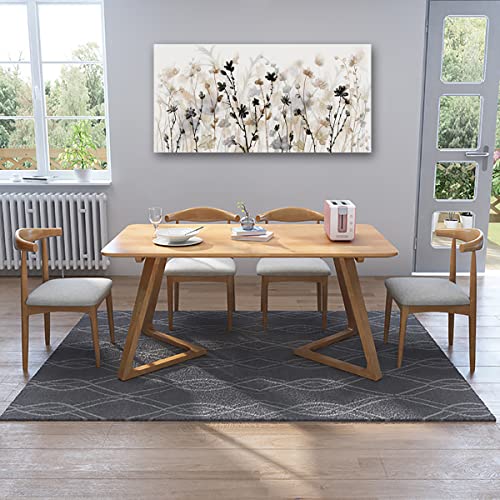 Image of Framed Flower Canvas Wall Art Abstract Grey Cream Brown Wildflowers Canvas Pictures Landscape Artwork Canvas Prints for Home Living Room Bedroom Kitchen Office Wall Decor Ready to Hang 24 inchx 48 inch