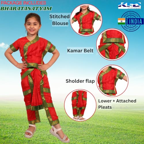 Image of Kaku Fancy Dresses Indian Classical Dance Costume for Girls, Bharatnatyam, Sufi, Kathak Dance Costume Accessory for Kids