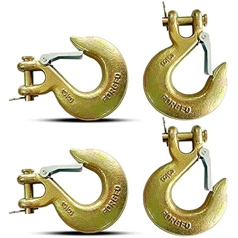 3/8" Clevis Slip Hook, 4 Pack Forged G70 Steel Clevis Hook with Safety Latch for Deck Hauler Receiver Hitches Trailer Wiring, Chain Hooks Solid Clevis Grab Hooks for Trailer(18,000lbs Capacity) Cover