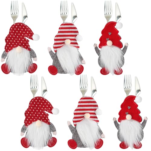 Giggleye Besteckhalter Weihnachten Filz, 6 Stück Wichtel Bestecktasche Weihnachten, Besteckbeutel Weihnachten, Weihnachts Messer Gabeln Löffel...