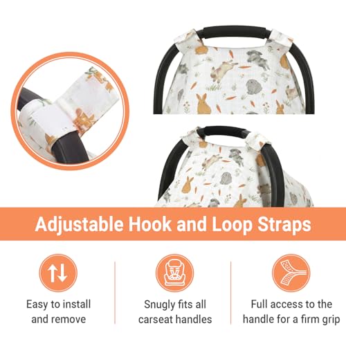 Image of Metplus Car Seat Cover Baby, 100% Muslin Cotton Infant Carseat Covers for Boys and Girls, Lightweight Breathable Canopy, Summer Stroller Sun Shade, Newborn Travel Essentials(Rabbit)