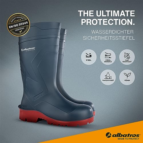 ALBATROS Arbeitsgummistiefel Protector Plus S5 – Hochwertige Arbeitsschuhe für Herren – Wasserdichte Gummistiefel mit Stahlkappe & Durchtrittschutz Grün Größe 44