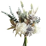 Roqueen Flores Artificiales Flor Falsa Seda Ramo para Casa Arreglo Boda Fiesta Mesa Centros de Mesa Decoración (Púrpura Blanco)