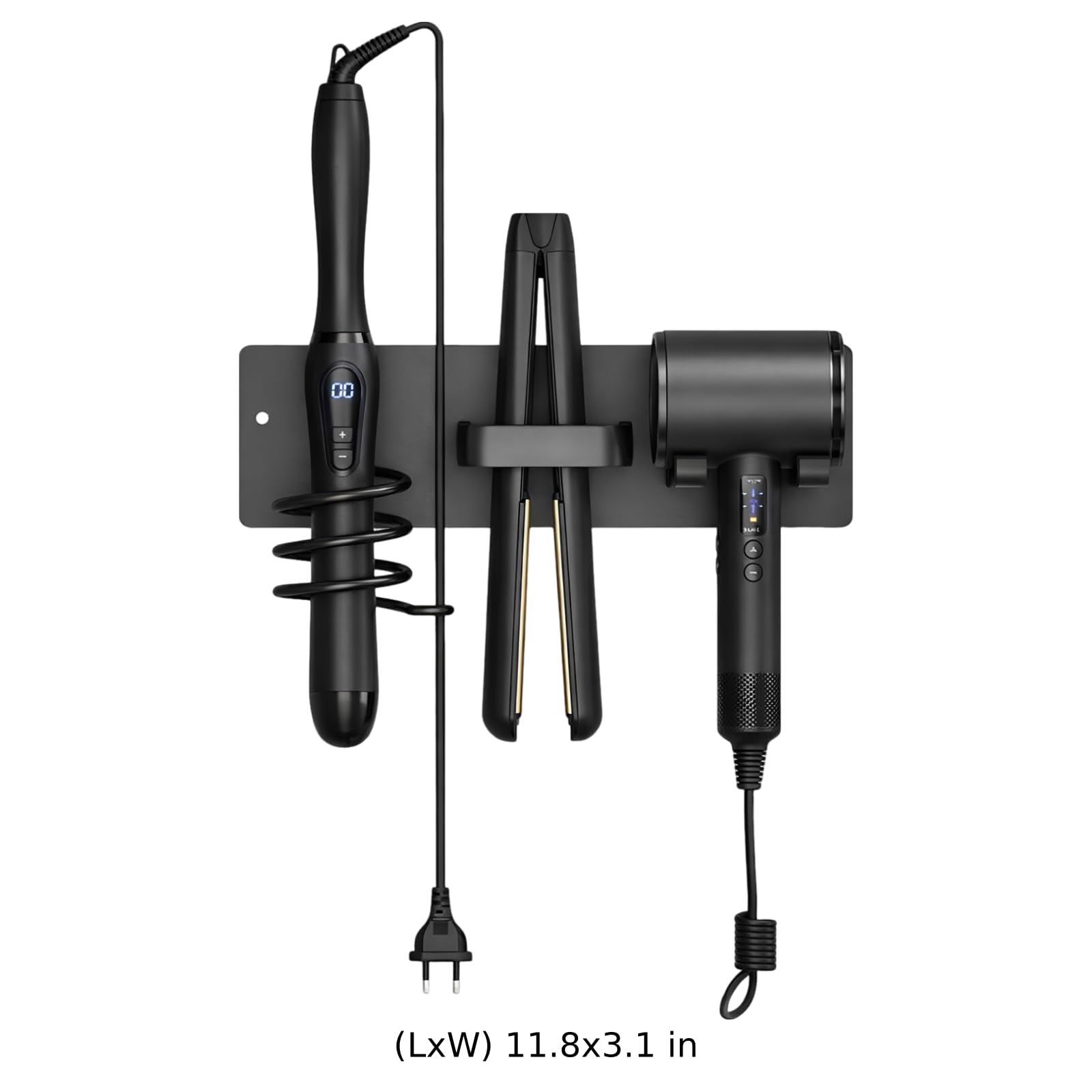 Generisch Haartrocknerhalter, 3-in-1 Wandhalter aus Kunststoff für Badezimmer, Organizer für Lockenstab, platzsparendes Föhnregal mit bohrfreier oder Schraubmontage, 30 x 8 cm