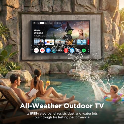 Image of 55'' Outdoor TV 4K UHD Smart Television, 2500 Nits Ultra Bright All-Weather TV, IP55 Android TV with Dolby Atmos, WiFi & Bluetooth, Screen Mirroring, HDMI for Patio Backyard