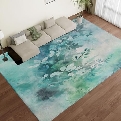 Tapis de sol antidérapant lavable en microfibre douce couleur cyan - 2