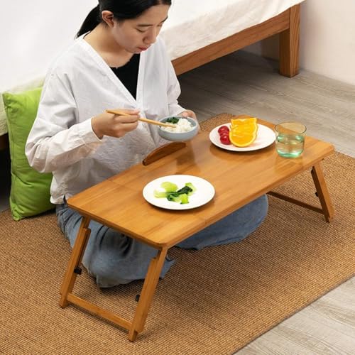 Image of Lukzer Adjustable Bamboo Laptop Table for Bed & Sofa Foldable Wooden Desk with Tilting Top, Notebook Stand, Drawer, Anti-Slip Legs Multipurpose Study Tray for Work Reading Breakfast & More CH-224