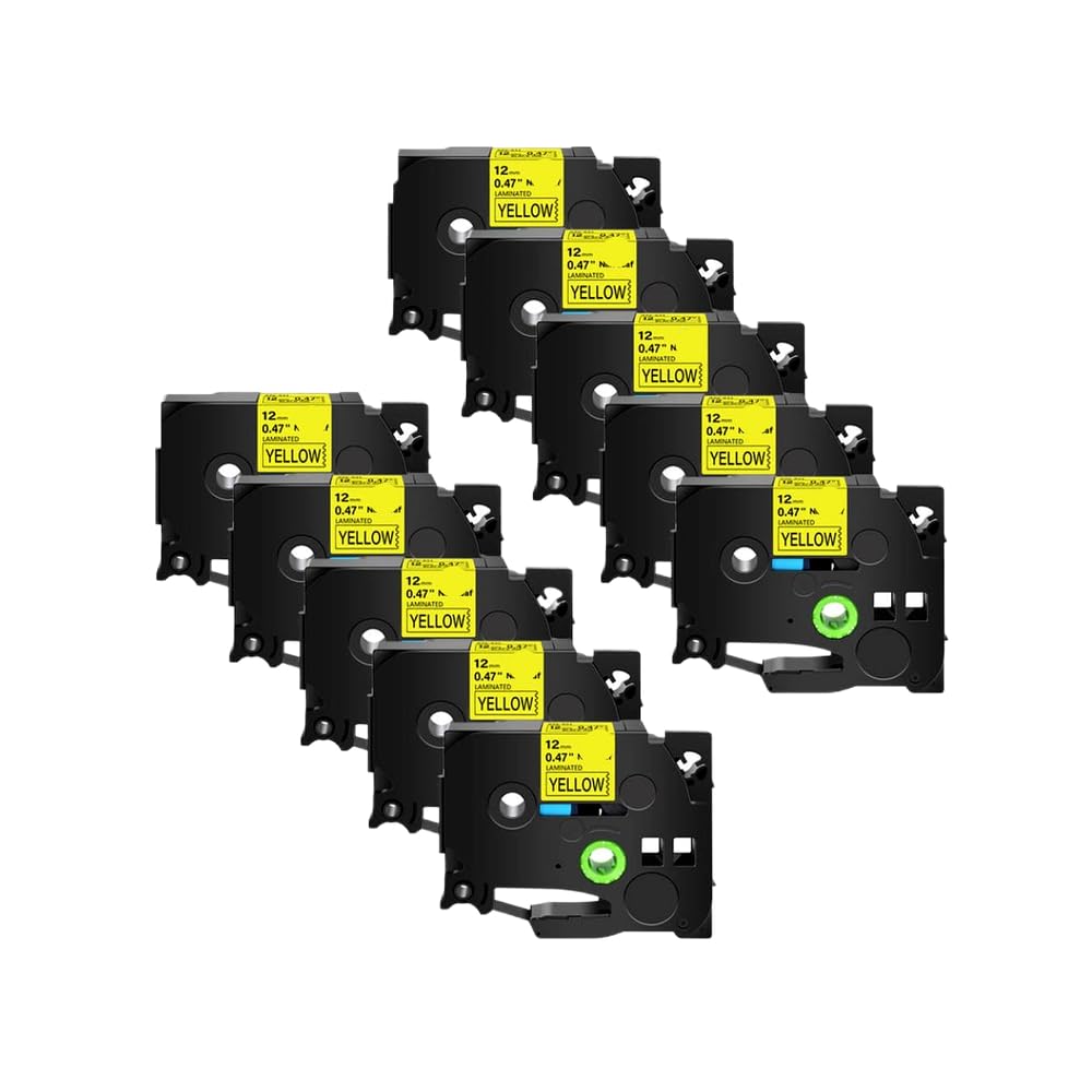 Lot de 10 Rubans d'étiquettes Noir sur Jaune 12 mm compatibles avec