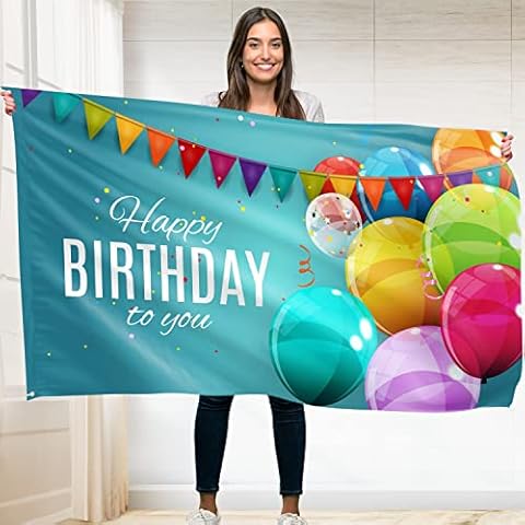 Blue Birthday Banner Backdrop - Blue Birthday Decorations Poster, Happy Bday Party Favor Background Sign for Men, Women, Boys, Girls and Kids Cover