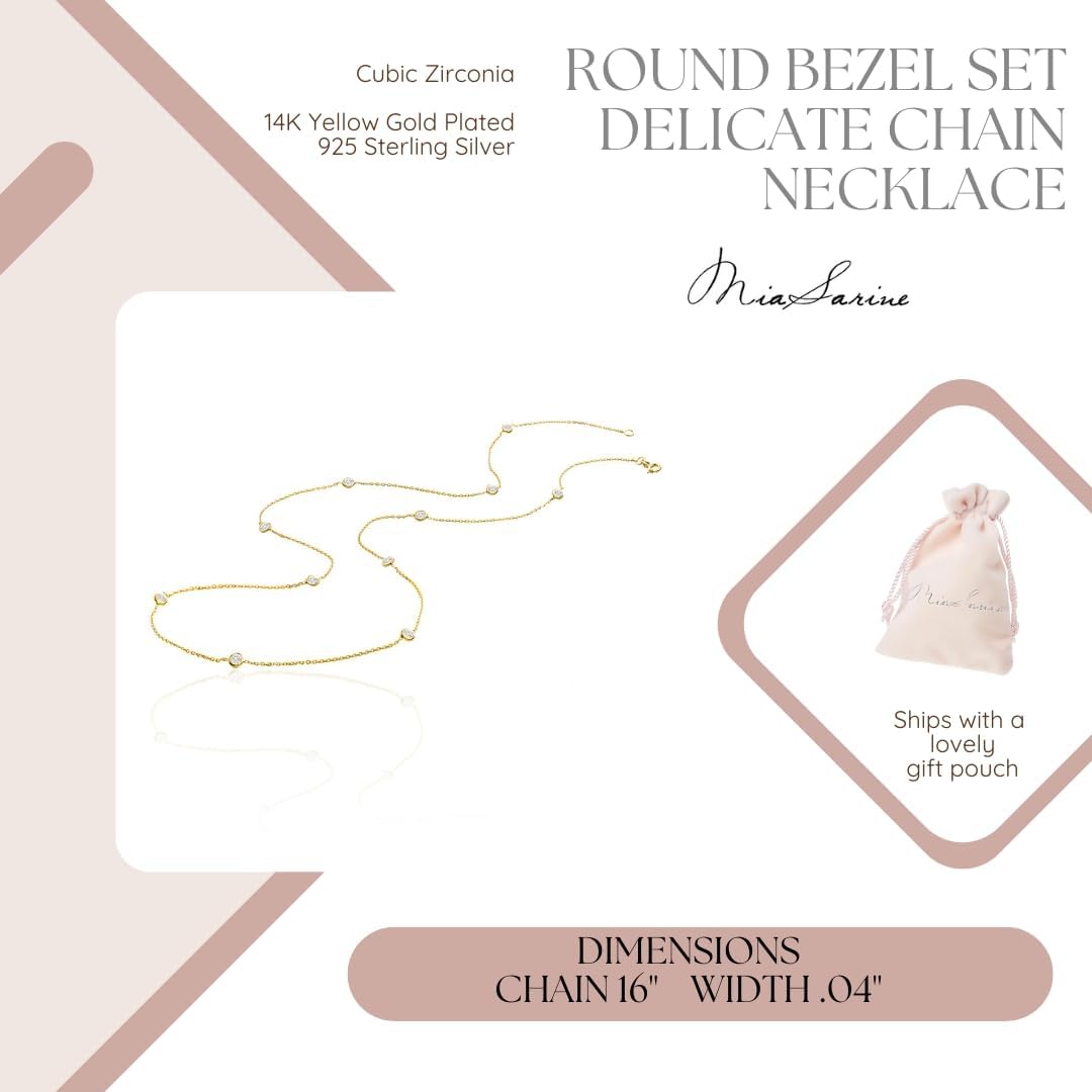 14K Yellow Gold Plated 925 Sterling Silver Bezel Set CZ By the Yard 16 Inch Station Delicate Chain Necklace for Women 16 Inch Yellow - Image 3