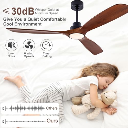 Image of QUTWOB 60 inch Wood Ceiling Fan with Light, Reversible DC Motor, Remote Control