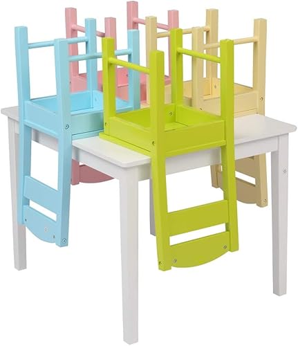 Miniatura 4 de Juego de mesa y 4 sillas de madera para niños, juegos de mesa de actividades para niños pequeños para dibujar lectura arte sala de juegos, muebles
