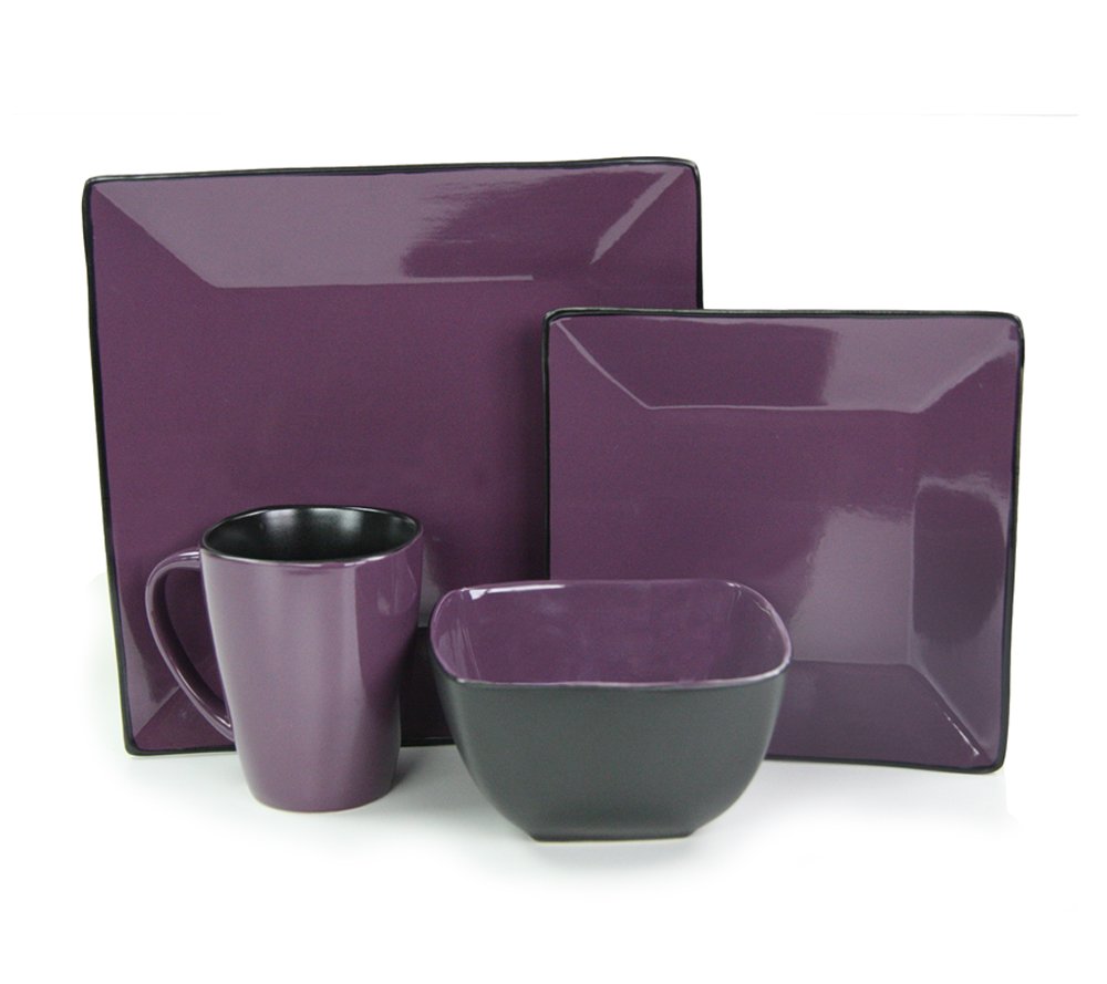 Elama Mulberry Loft 16 Piece Modern Premium Stoneware Dinnerware Set with Complete Settings for 4