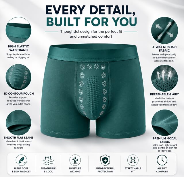 Image of Men's Mid-Rise Magnetic Boxer Briefs | Breathable Stretch Fabric with Energetic Massage Dots Underwear